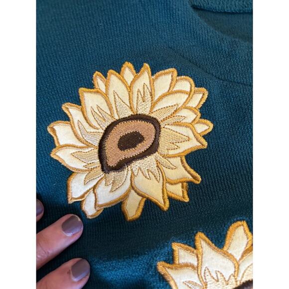 Bechamel green cardigan w/sunflowers, vintage, whimsical, cozy, wacky, prairie - Picture 4 of 6